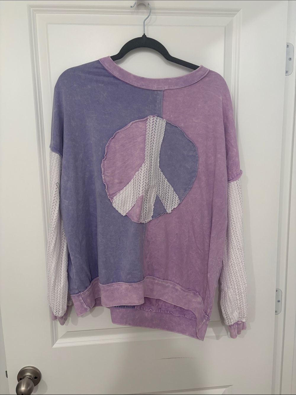 NWOT Washed Lavender & Purple Peace Sign Pullover Top